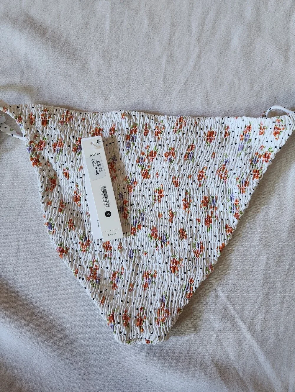 NWT AQUA Swim Floral Smocked Tie Side Bikini Bottom XL